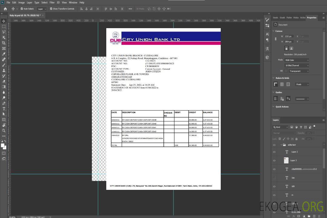 Relevé de la India City Union Bank template Relevé de la India City Union Bank template